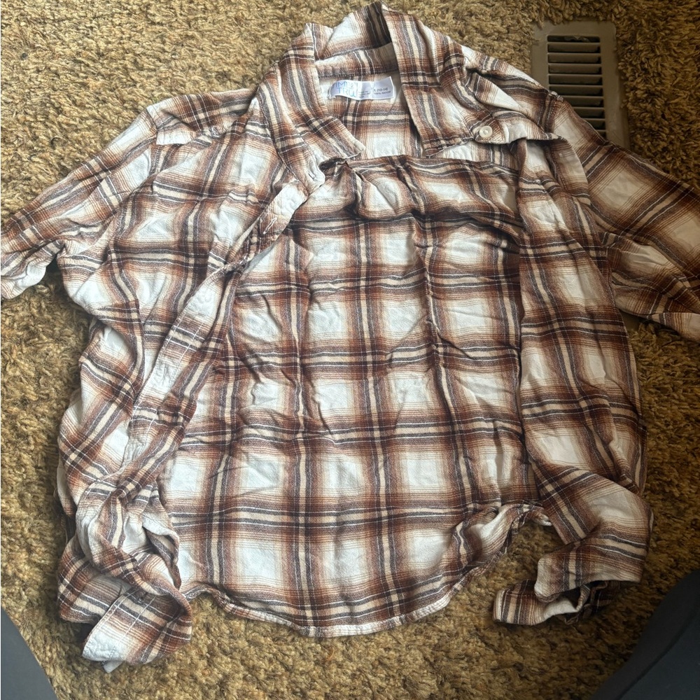 Time and Tru Tan and Cream Plaid Shirt